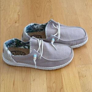 Hey Dude Women's size 8 Light Taupe Flats with White Accents
